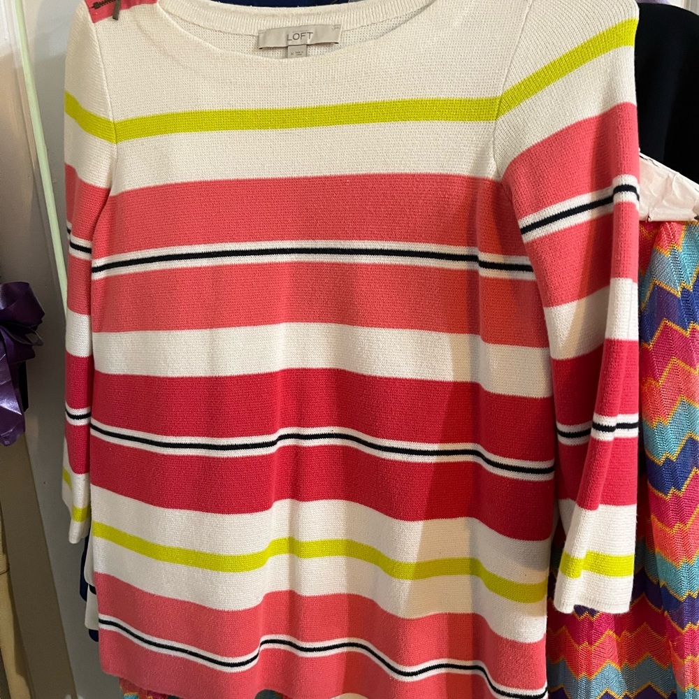 Loft Fashion Red and Pink Crew Neck Sweater